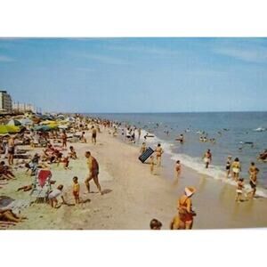 Rehoboth Beach Delaware Postcard Rafting Swimmers Sun Bathers Beach Ocean